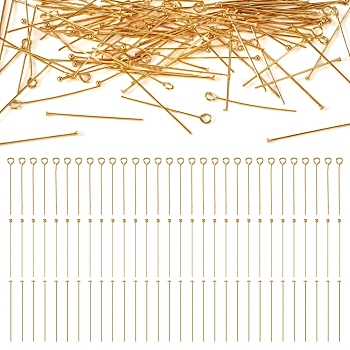 300Pcs 3 Styles Brass Pins Sets, Including Eye Pins, Flat Head Pins and Ball Head Pins, Jewelry Making Findings, Golden, 20~23 Gauge, 29~31mm, 100pcs/bag