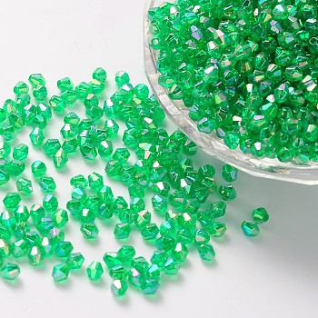 Bicone AB Color Plated Eco-Friendly Transparent Acrylic Beads, Spring Green, 4x4mm, Hole: 1mm, about 16600pcs/500g