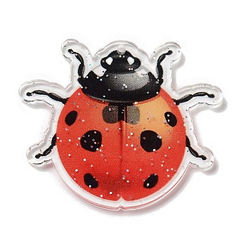 Acrylic Pendants, Ladybird, Orange, 38.5x44.5x2.5mm, Hole: 1mm