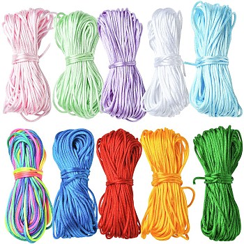 100m 10 Colors Nylon Satin Rattail Cords, Beading Threads for Bracelet Jewelry Making Chinese Knot Macrame Craft, Mixed Color, 1mm, about 10.94 Yards(10m)/color