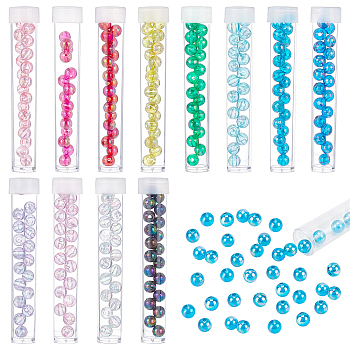 Olycraft 4 Sets 2 Style Plastic Round Beads, with Hole, DIY Jewelry Epoxy Handmade Craft Supplies, Mixed Color, 1/4 inch(0.6cm), 20pcs/set, 2sets/style