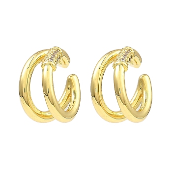 Rack Plating Brass Double Line Cuff Earrings, with Cubic Zirconia, Long-Lasting Plated, Lead Free & Cadmium Free, Real 18K Gold Plated, 15x14x8mm