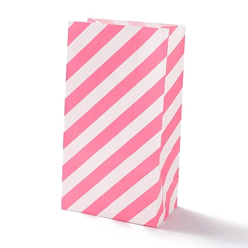 Rectangle Kraft Paper Bags, None Handles, Gift Bags, Stripe Pattern, Hot Pink, 13x8x24cm