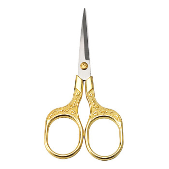 Plum Pattern Stainless Steel Scissors, Embroidery Scissors, Sewing Scissors, with Zinc Alloy Handle, Golden, 12.6x5.8cm