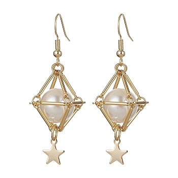 Shell Pearl Dangle Earrings, Real 18K Gold Plated Brass Long Drop Earrings, Star, 52x19mm