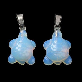 Opalite Pendants, Tortoise Charms, with Rack Plating Platinum Plated Brass Snap on Bails, 17~22x12.5~13.5x6~6.5mm, Hole: 8x5mm