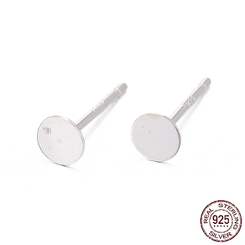 925 Sterling Silver Flat Pad Ear Stud Findings, Earring Posts, with 925 Stamp, Silver, 11.5x4mm, Pin: 0.7mm