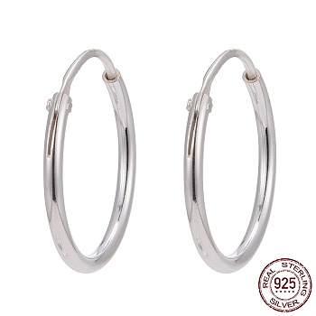Sterling Silver Hoop Earring Findings, Ring, Silver, 14x1.2mm, Pin: 0.7mm