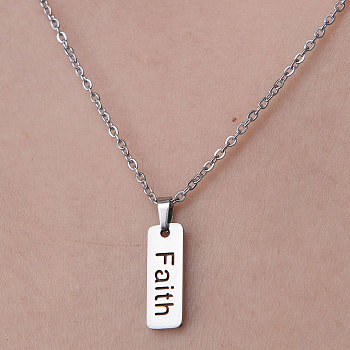 201 Stainless Steel Hollow Word Faith Pendant Necklace, Stainless Steel Color, 17.72 inch(45cm)