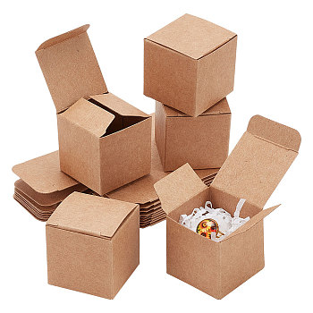Square Folding Kraft Paper Jewelry Boxes, Necklace Pendant Boxes, for Jewelry, Gift Boxes, BurlyWood, 4.1x4.1x4.2cm