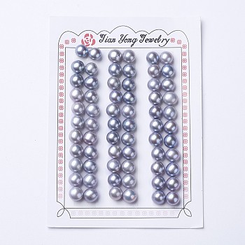 Natural Cultured Freshwater Pearl Beads, Half Drilled, Round, Slate Blue, 7~8x6.5~7mm, Hole: 1mm