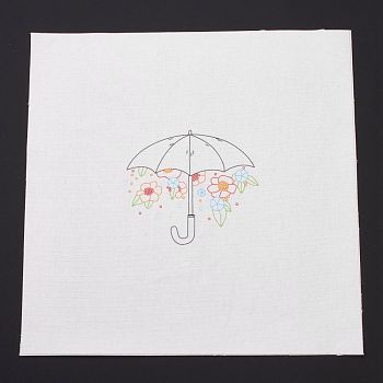 DIY Embroidery Fabric with Eliminable Pattern, Embroidery Cloth, Square, Umbrella Pattern, 28x27.6x0.05cm