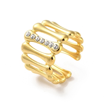 304 Stainless Steel Rhinestone Cuff Rings, Oval, Real 18K Gold Plated, Adjustable