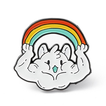 Mouse and the Rainbow Enamel Pin, Cartoon Alloy Brooch for Backpack Clothes, Electrophoresis Black, Colorful, 25x26.5x1.5mm