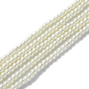 Eco-Friendly Dyed Glass Pearl Round Beads Strands, Grade A, Cotton Cord Threaded, Beige, 3~3.5mm, Hole: 0.7~1.1mm, about 135pcs/strand, 15 inch