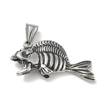 304 Stainless Steel Pendants, Antique Silver, Fish, 19.5x41.5x8mm, Hole: 8x5mm