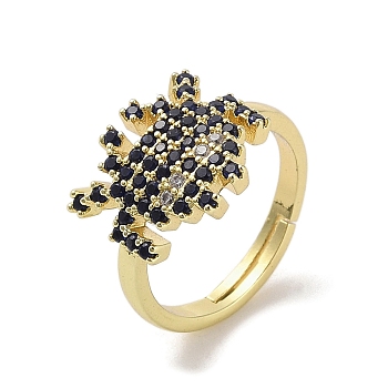 Real 18K Gold Plated Brass Pave Cubic Zirconia Adjustable Rings, Robot, Black, Inner Diameter: 18mm