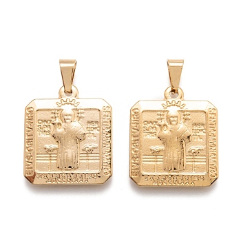 304 Stainless Steel Pendants, Rectangle with Saint Benedict Medal, Golden, 30x25x3.5mm, Hole: 5X7mm