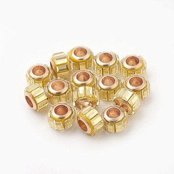 Glass European Beads, Large Hole Beads, with Alloy Cores, Column, Light Gold, Lemon Chiffon, 9x7mm, Hole: 4.7~5mm