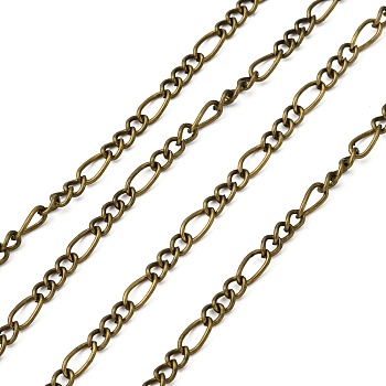 Iron Handmade Chains Figaro Chains Mother-Son Chains, Unwelded, Antique Bronze Color, with Spool, Mother link: 3x6mm, Son link: 2.5x3.5mm, 0.6mm thick, about 328.08 Feet(100m)/roll