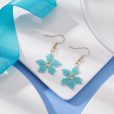 Glass Seed Braided Snowflake Dangle Earrings(EJEW-MZ00069-02)-2