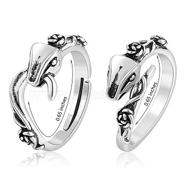 2Pcs 2 Style Alloy Snake with Rose Open Cuff Rings Set(JR932A)-3
