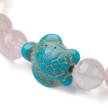 Natural Rose Quartz & Synthetic Turquoise Turtle Beaded Stretch Bracelet(BJEW-JB09699-02)-3