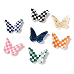 Opaque Resin Cabochons, Two Tone, for DIY Earring Accessories, Butterfly with Chessboard Pattern, Mixed Color, 22.5x27.5~28.5x4~5.5mm(RESI-I035-01)