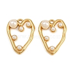 304 Stainless Steel Pendants, Heart, with ABS Imitation Pearl Beads, PVD Vacuum Plating, Real 18K Gold Plated, Seashell Color, 25.5x19.5x7.5mm, Hole: 1.8mm(STAS-I352-09G-03)