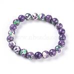 Ocean White Jade Round Beaded Stretch Bracelets, Purple, Inner Diameter: 2-1/8 inch(5.3cm)(BJEW-G019-1)