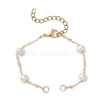 Natural Cultured Freshwater Pearl Beads & Brass Cable Chain Bracelet Making, with Lobster Claw Clasps, White, Golden, 5-7/8 inch(14.8cm), Hole: 3mm(AJEW-JB01450)