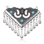 Alloy Big Pendants, with Synthetic Turquoise, Dyed, Triangle, Antique Silver, 58x63.5x2.5mm, Hole: 2mm(PALLOY-G144-01AS)