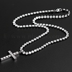 Stainless Steel Full Rhinestone Cross Pendant 4mm Tennis Chain Necklaces, Stainless Steel Color, 17.72 inch(45cm)(KD8251-1)