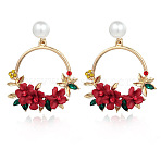 Ring with Flower Alloy & Rhinestone & Polymer Clay Stud Dangle Earrings, Golden, FireBrick, 52x44mm(FS-WGDD86E-02)