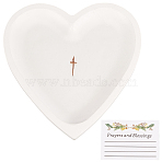 Wood Prayer Bowl, Jewelry Display Tray for Earrings Rings Bracelets Storage, Heart, White, 23x22x2.2cm(ODIS-WH20015-04)