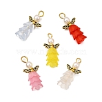 50Pcs 5 Colors ABS Plastic Imitation Pearl Pendants, Angel, with Alloy & Iron Findings, Mixed Color, 30mm, Hole: 3.5mm, 10pcs/color(PALLOY-JF03909)