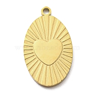 Ion Plating(IP) 316L Surgical Stainless Steel Pendants, Textured, Oval with Heart Charm, Real 18K Gold Plated, 20x12x1.5mm, Hole: 1.5mm(STAS-M317-01G)