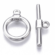 304 Stainless Steel Toggle Clasps, Ring, Stainless Steel Color, Ring: 18x14x3mm, Hole: 1.2mm, Inner Diameter: 10mm, Bar: 24x7x3mm, Hole: 1.6mm(X-STAS-N087-21)