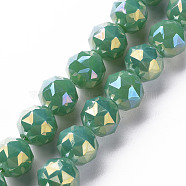 Electroplate Glass Beads Strands, AB Color Plated, Faceted Round, Green, 10x9.5mm, Hole: 1.2mm, about 60pcs/strand, 21.65 inch~22.05 inch(55cm~56cm)(EGLA-T020-10-B02)