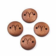 Wood Links Connectors, Flat Round with 12 Constellations, Dyed, Aries, 15x4mm, Hole: 1.6mm(WOOD-S053-52G)