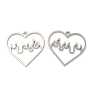 304 Stainless Steel Pendants, Heart with Fire Charm, Stainless Steel Color, 24x25x1.5mm, Hole: 2mm(STAS-L020-011P)