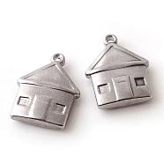 201 Stainless Steel Pendants, House, Stainless Steel Color, 18.5x14.5x3.5mm, Hole: 1.5mm(STAS-Q195-97)