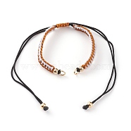 Adjustable Nylon Thread Braided Bracelet Making, with Golden Plated Brass Beads and 304 Stainless Steel Jump Rings, Chocolate, 4-3/8 inch(11cm)~12-1/4 inch(31cm)(AJEW-JB00857-05)