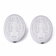 304 Stainless Steel Beads, for Religion, Oval with Saint Benedict Medal, Stainless Steel Color, 15.5x12x3mm, Hole: 2mm(STAS-S079-168)