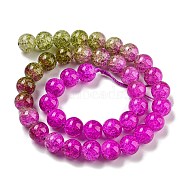 Spray Painted Crackle Glass Beads Strands, Gradient Color, Segmented Multi-color Beads, Round, Fuchsia, 10mm, Hole: 1mm, about 38pcs/strand, 15.28 inch(38.8cm)(DGLA-C002-10mm-04)
