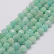 Natural Amazonite Bead Strands, Star Cut Round Beads, Faceted, 8x7~7.5x7~7.5mm, Hole: 0.5mm, about 50pcs/strand, 15.3 inch(39cm)(G-G970-10-8mm)