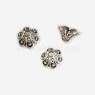 Tibetan Style Alloy Flower Bell Filigree Bead Caps, 6-Petal, Lead Free & Cadmium Free, Antique Silver, 9x5.5mm, Hole: 1.4mm(PALLOY-ZN3282-AS-RS)
