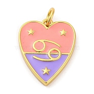 Brass Enamel Pendants, with Jump Ring, Real 14K Gold Plated, Heart with Twelve Constellations Charm, Cancer, 19x14.5x2mm, Hole: 3mm(KK-Z077-01G-07)