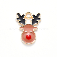 Alloy Enamel Pendants, for Christmas, Christmas Reindeer/Stag, Light Gold, Dark Salmon, 17x13x2mm, Hole: 1.6mm(X-ENAM-S121-013B)