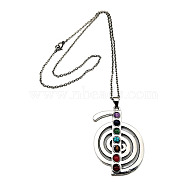 7 Chakra Theme Natural & Synthetic Mixed Genstone Vortex Pendant Necklace, with Zinc Alloy Chains, 21.65 inch(55cm)(QI2897)